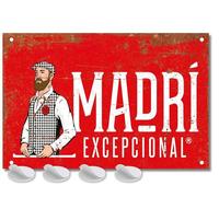 Madri Beer Metal Sign - Fixings Included - Bar Accessories for Home Pub, Outdoor Garden Bar or Man Cave - Metal Signs Wall Plaque Gift Memorabilia, 20cm x 15cm Red