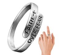 madri Retro Faith Ring, 1.8g Minimalist Faith Cross Open Rings, Cross Faith Ring Silver Open Adjustable Faith Over Fear Ring Christian Fashion Bands Finger Rings Jewelry for Women,Girls