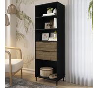 madric wooden bookcase in black and acacia effect