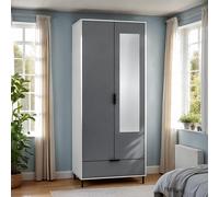 Seconique Madrid 2 Door 1 Drawer Mirrored Wardrobe In Grey And White Gloss Finish