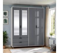 Seconique Madrid 4 Door 2 Drawer Mirrored Wardrobe In Grey And White Gloss Finish