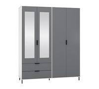 Seconique Madrid 4 Door 2 Drawer Wardrobe - Grey/White Gloss, Grey