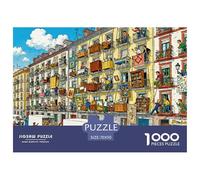 Madrid Apartment Building Moving Day Wooden Jigsaw Puzzle Waterproof 1000 Piece Puzzles for Adults Gifts Challenging And Brainteasing Educational Games