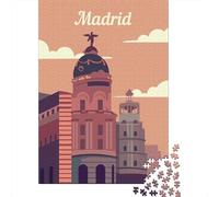 Madrid City Skyline Jigsaw Puzzle 1000 Pieces, Downtown Architecture at Night, Interlocking Paper Pieces for Adults, Weekend Hobby, 70x50cm/1000pcs