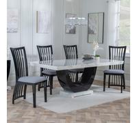 Madrid Dining Set - 6-8 Seater - 160cm-180cm - White Marble - Athena Dining Chairs - Black High Gloss - Slatted Back - Grey Seat Pads
