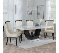 Madrid Dining Set - 6-8 Seater - 160cm-180cm - White Marble - Carmela Dining Chairs - Black Leather