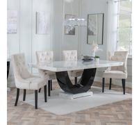 Madrid Dining Set - 6-8 Seater - 160cm-180cm - White Marble - Knocker Back Dining Chairs - Champagne Velvet Fabric - Black Wooden Legs