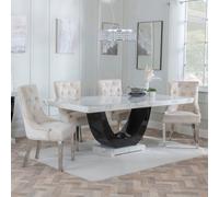 Madrid Dining Set - 6-8 Seater - 160cm-180cm - White Marble - Knocker Back Dining Chairs - Champagne Velvet Fabric - Chrome Legs