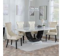 Madrid Dining Set - 6-8 Seater - 160cm-180cm - White Marble - Mimi Dining Chairs - Cream Leather