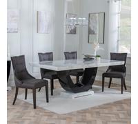 Madrid Dining Set - 6-8 Seater - 160cm-180cm - White Marble - Paris Dining Chairs - Brown Leather - Brown Legs