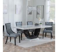 Madrid Dining Set - 6-8 Seater - 160cm-180cm - White Marble - Paris Dining Chairs - Grey Leather - Black Legs