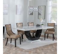 Madrid Dining Set - 6-8 Seater - 160cm-180cm - White Marble - Paris Dining Chairs - Taupe Leather - Brown Legs
