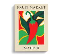 Madrid Fruit Market Exhibition Red Chili Pepper Canvas Print | Gallery Wrapped 30mm Frame Wall Art | 30x20 inches | Ready to Hang | Modern Still Life Picture | Living Room Bedroom Lounge Office