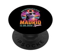 Madrid Great European Solar Sun Eclipse 2026 Retro Cat Art PopSockets Adhesive PopGrip