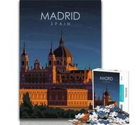 Madrid Spain at Night Art 1000 Piece Jigsaw Puzzle for Adults And Teenagers,Staycation Kill Time Every Piece Is Unique - Challenging Family Fun Game 50x75cm