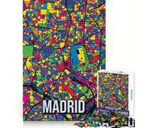Madrid Spain City Map Pop Art for Adults 1000 Piece Puzzle Mind Wellness Leisure Pleasure Sharp Edges Unique Xmas Gift size 38x26cm