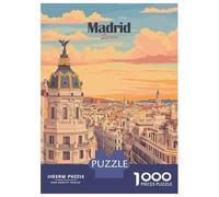 Madrid, Spain Cityscape Illustration 1000 Piece Jigsaw Puzzle, Historic Square Architecture, Thick Cardboard Pieces for Travel Lovers, Mindful Activity, Paper Board, 52x38cm/1000pcs