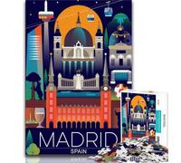 Madrid Spain Travel Art Jigsaw Puzzles for Adults 1000 Piece,Help The Brain Exercise Addictive Toys to Cultivate Patience Suitable for Couples 38x26cm