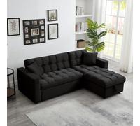 Madrid Velvet 3 Seater Sofa Bed with Reversible Chaise LUXURY LIFE Black One Size