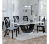 Madrid White Marble Dining Set - Athena Black High Gloss Slatted Back Dining Chair with Grey Seat Pads