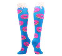 MadSportsStuff Donut Over The Calf Socks (Paradise Blue/Neon Pink, Small)