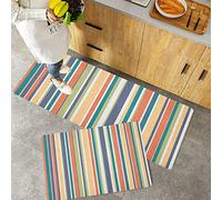 MADVEI 2 Piece Non-Slip Kitchen Mat,Pastel Vertically Striped Pattern Straight Lines Classic Old Fashioned Dark Lavender,Rubber Backing Doormat Kitchen Floor Mat Runner Rug Set 40x60 cm+40x120 cm