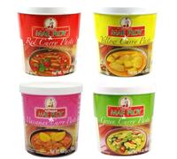 Mae Ploy Authentic Thai Assorted Curry Paste 400g - Massaman, Red, Green & Yellow Curry Sauce (Pack of 4) HALAL