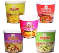 Mae Ploy Thai Curry Paste Assorted Pack of 5 (400g Each) - Green, Red, Yellow, Massaman & Panang Curry Paste - Authentic Thai Sauce for Cooking, Halal Certified