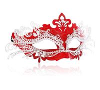 Maeaccx Masquerade Mask Elegant Venetian, Gold White with Rhinestones, Filigree Metal Design for Costume Parties (Red)