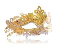 Maeaccx Masquerade Mask Elegant Venetian, Gold White with Rhinestones, Filigree Metal Design for Costume Parties (Gold)