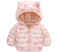 Maeau Baby Boy Girl Winter Puffer Jacket Printed Cute Bear Hooded Coat Zipper Lightweight Padded Down Jacket Outerwear B Pink 18-24 M