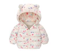 Maeau Baby Boy Girl Winter Puffer Jacket Printed Cute Bear Hooded Coat Zipper Lightweight Padded Down Jacket Outerwear C White 2-3 T