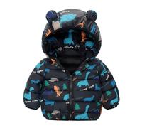 Maeau Baby Boy Girl Winter Puffer Jacket Printed Cute Bear Hooded Coat Zipper Lightweight Padded Down Jacket Outerwear B Black 18-24 M