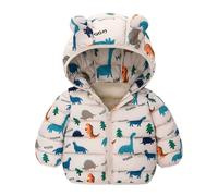 Maeau Baby Hooded Down Jacket Toddler Boys Girls Printed Puffer Coat Cute Warm Winter Padded Snowsuit Outerwear B Khaki 18-24 M