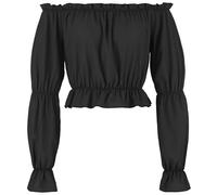 Maeau Cropped Top Womens Gothic Renaissance Blouse Steampunk Medieval Pirate Shirt Black