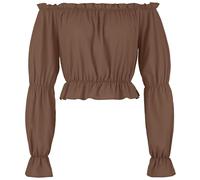 Maeau Cropped Top Womens Gothic Renaissance Blouse Steampunk Medieval Pirate Shirt Brown