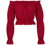 Maeau Cropped Top Womens Gothic Renaissance Blouse Steampunk Medieval Pirate Shirt Red