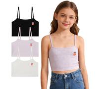 Maeau Girls 3 Pack Sport Cami Bras Soft Ribbed Knitted Training Bra Cami Vest Crop Tank Tops Underwear Set B 13-14 Years