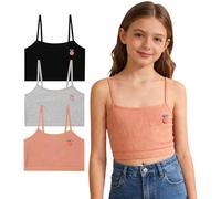 Maeau Girls 3 Pack Sport Cami Bras Soft Ribbed Knitted Training Bra Cami Vest Crop Tank Tops Underwear Set D 13-14 Years