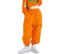 Maeau - Girls Baggy Cargo Trousers Kid Y2K Vintage Joggers Athletic Sweatpants Loose Street Hip Hop Trousers for Streetwear Dance Orange