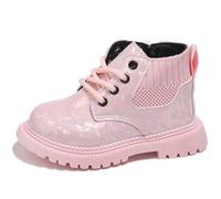 Maeau Girls Boots Glitter Ankle Boots Kids Side Zipper School Autumn Boots Lace-up Walking Shiny Shoes Style2 Pink 5.5