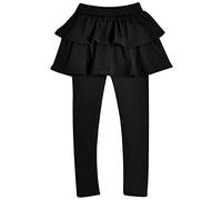 Maeau Girls Leggings with Skirts, Solid Leggings Tutu Skirt Pants, Stretchy Cotton Blend Footless Tights for Kids 2-10 Years Black