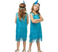 Maeau Girls Sleeveless Tassel Flapper Dress with Sequin Headband - Vintage Party Dress for Kids - Red, Black, Blue (7-9 Y)