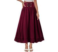 Maeau--Gothic Skirts for Women Renaissance Skirt Victorian Steampunk Skirt Goth Punk Skirts High Waist Medieval Skirt A-Line Maxi Red