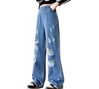 Maeau - Jeans Trousers for Girls Skinny Jeans Y2K Denim Pants High Waist Wide Leg Jeans Bootcut Ripped Jeans Pants with Pockets Age 4-15 Years