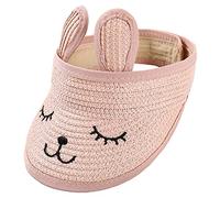 Maeau Kids Roll-up Straw Sun Hat Wide Brim Cute Bunny Ears Summer Beach Sun Hat UV Protection Sun Visor Cap for Boys Girls Pink