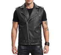 Maeau Men’s PU Leather Motorcycle Waistcoat Biker Rocker Black Vest | Full Zip Faux Leather Sleeveless Gilet Casual Heavy Metal Style Gothic Punk Bomber Jacket Outfit Hip Hop Rocker