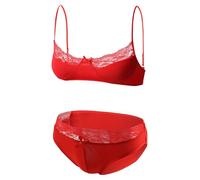 Maeau Men Sissy Lingerie Underwear Set Lace Bra Tops Briefs Nightwear Red L