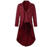 Maeau - Men Steampunk Coat Vintage Tailcoat Gothic Medieval Carnival Jacket Renaissance Steampunk Jacket Punk Coat Pirate Party Outfits Soft Red