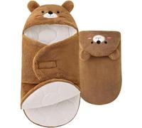 Maeau Newborn Baby Hooded Swaddle Blanket Soft Plush Receiving Blanket Wrap Warm Thick Bear Baby Infant Boys Girls Clothes A Brown 9 Months